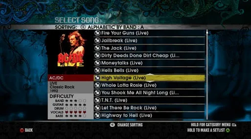 AC/DC Live Rock Band Track Pack